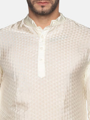 Men Cream Colour Art Silk Kurta Pyjama Set.