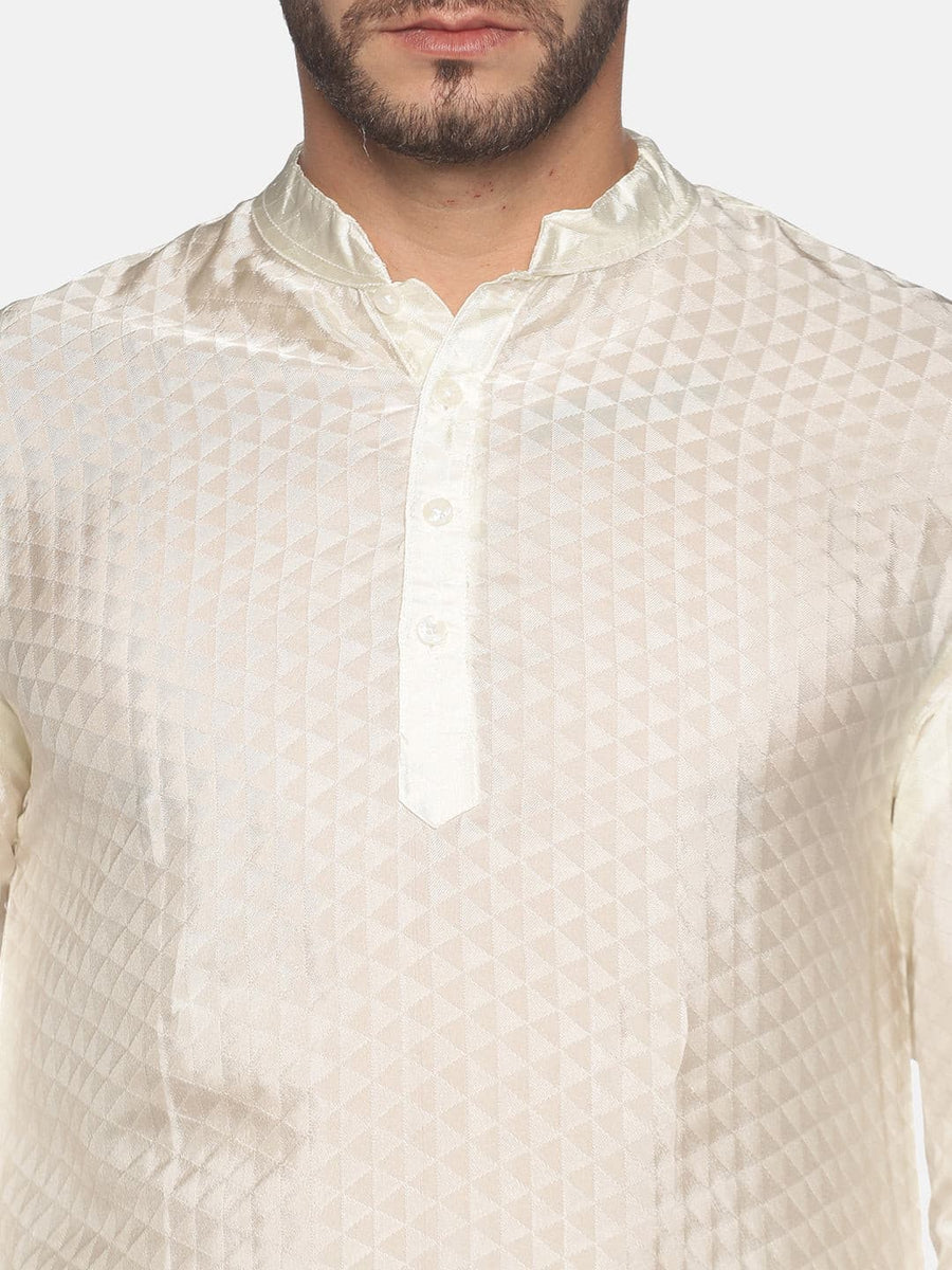 Men Cream Colour Art Silk Kurta Pyjama Set.