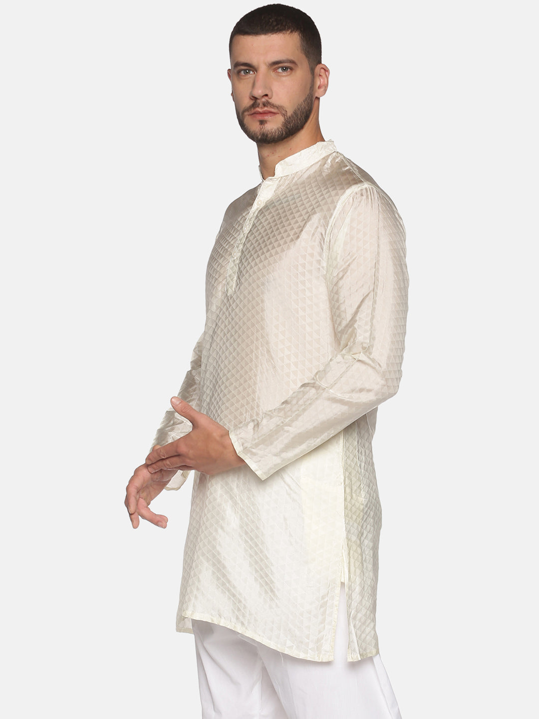 Men Jacquard Triangle Self Design Long Kurta.