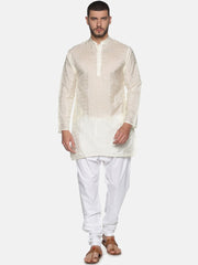 Men Cream Colour Art Silk Kurta Pyjama Set