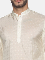 Men Cream Colour Art Silk Kurta Pyjama Set.