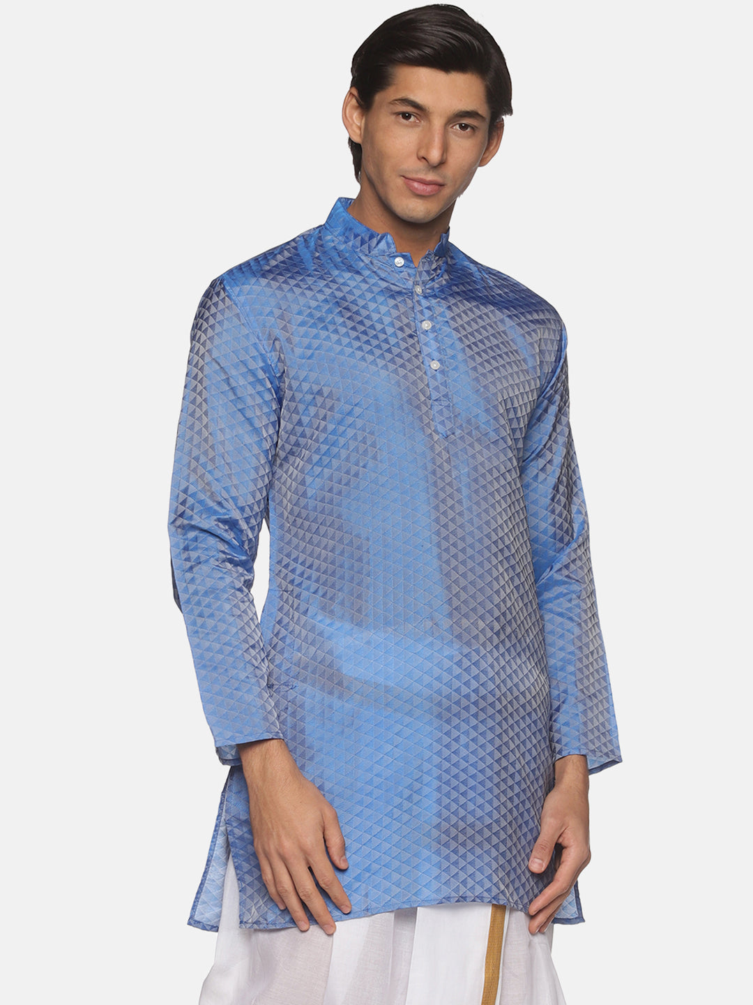 Men Jacquard Art Silk Blue Colour Long Kurta.