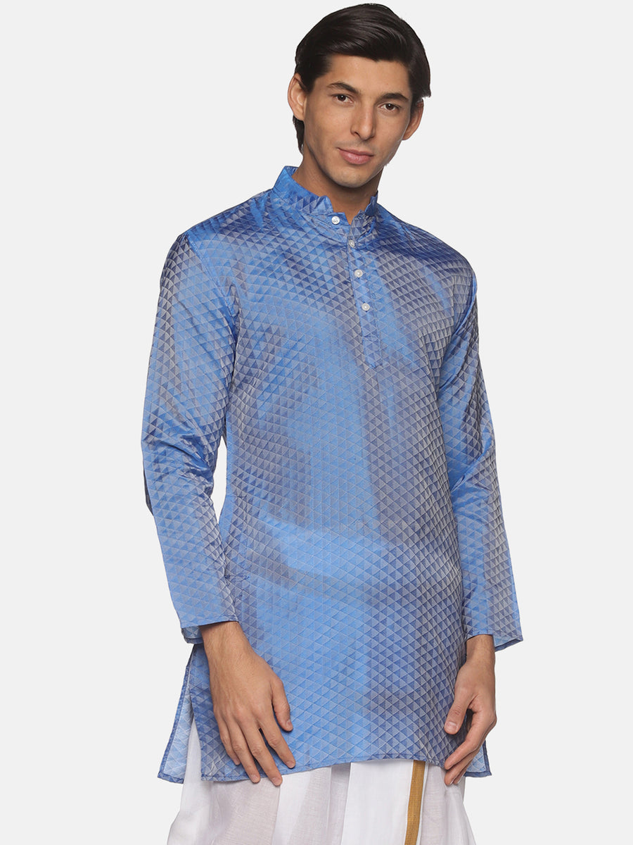Men Jacquard Art Silk Blue Colour Long Kurta.