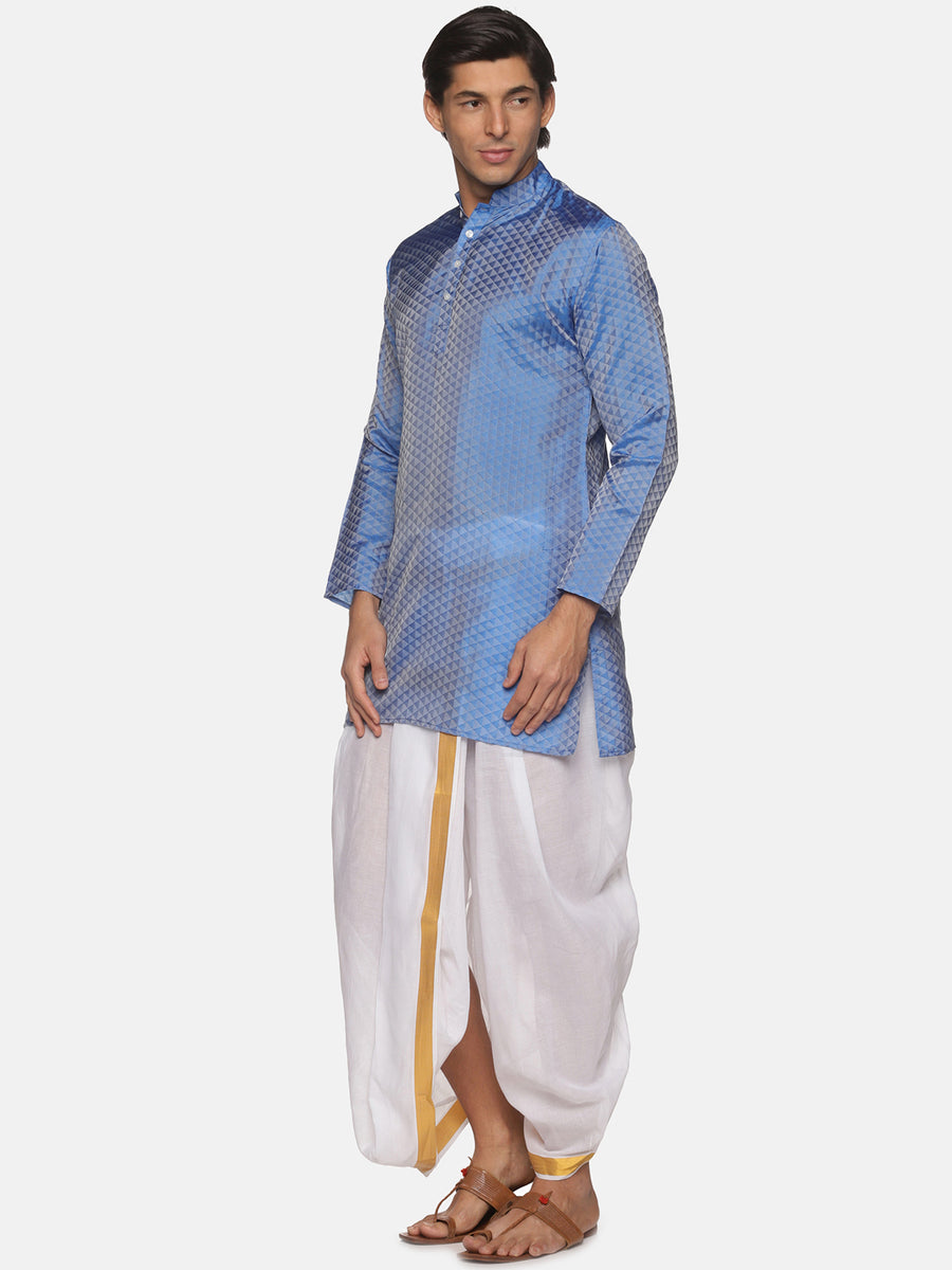 Men Jacquard Art Silk Blue Colour Long Kurta.
