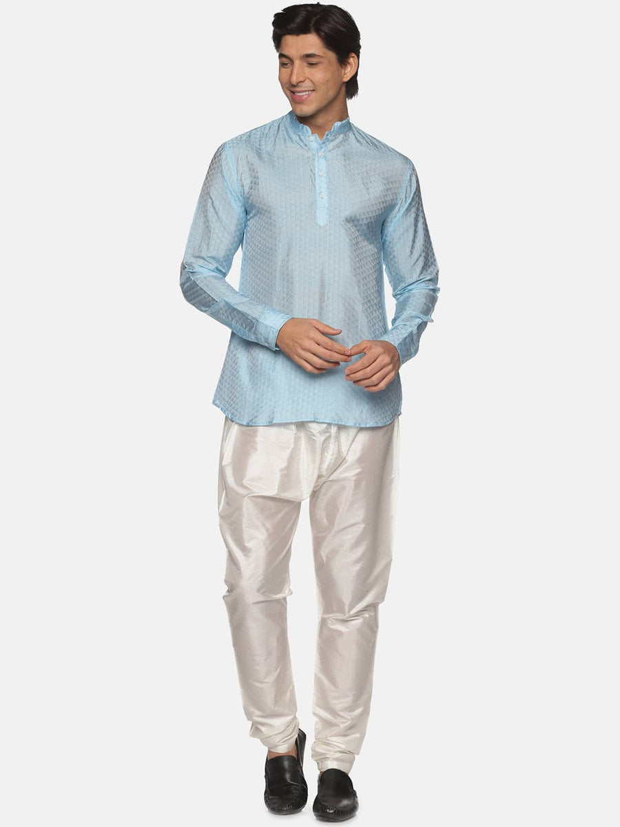 Men Art Silk Self Design Solid Colour Kurta Pyjama Set