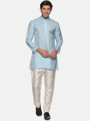 Men Solid Colour Art Silk Kurta Pyjama Set