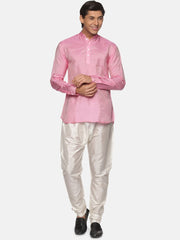 Men Art Silk Self Design Solid Colour Kurta Pyjama Set