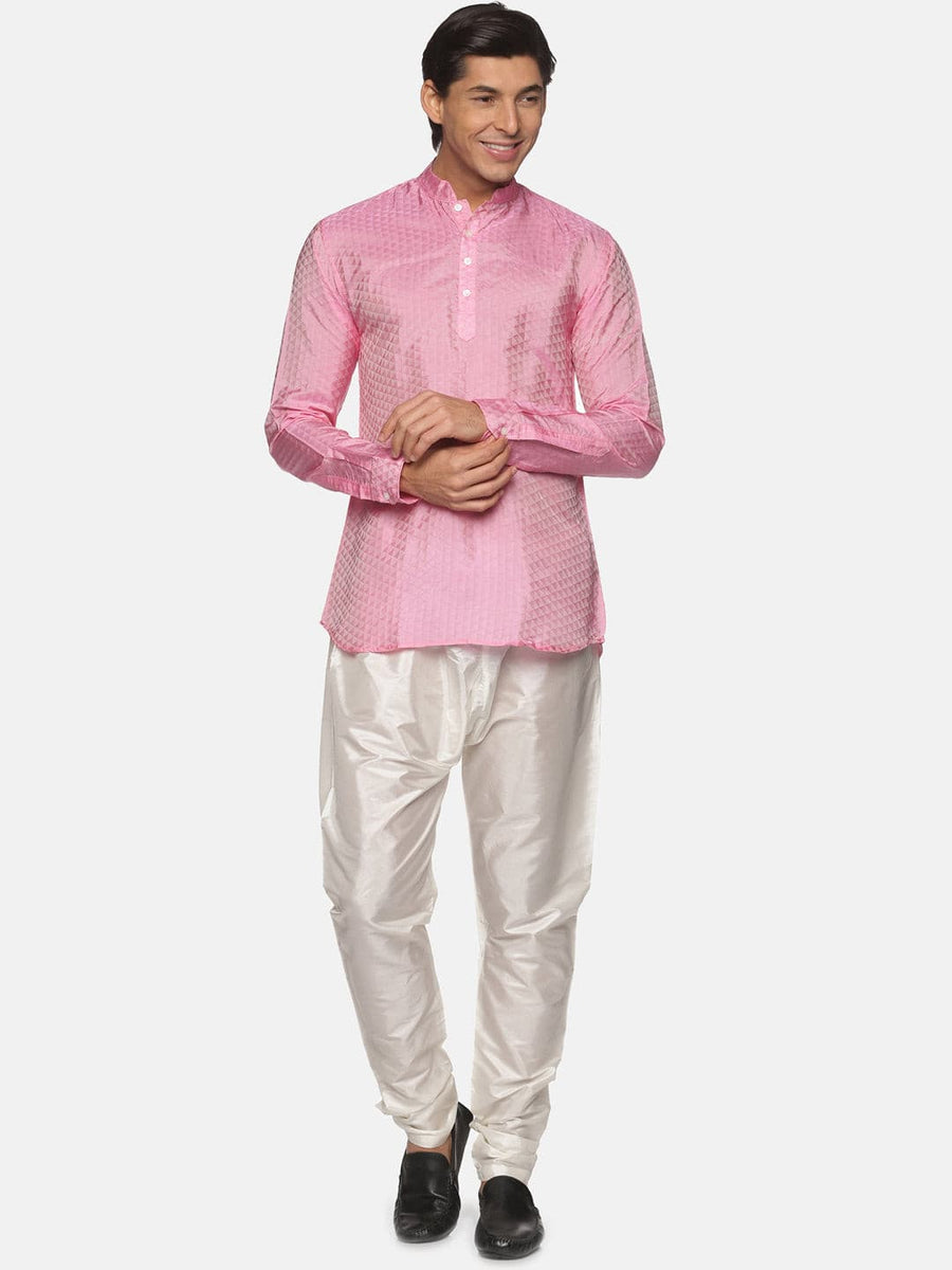 Men Art Silk Self Design Solid Colour Kurta Pyjama Set
