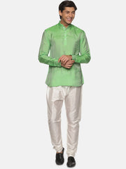 Men Art Silk Self Design Solid Colour Kurta Pyjama Set