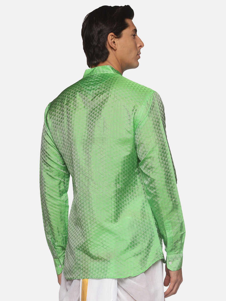 Men Jacquard Art Silk Green Colour Short Kurta.