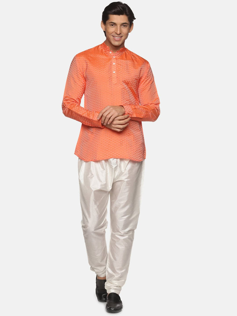 Men Art Silk Self Design Solid Colour Kurta Pyjama Set