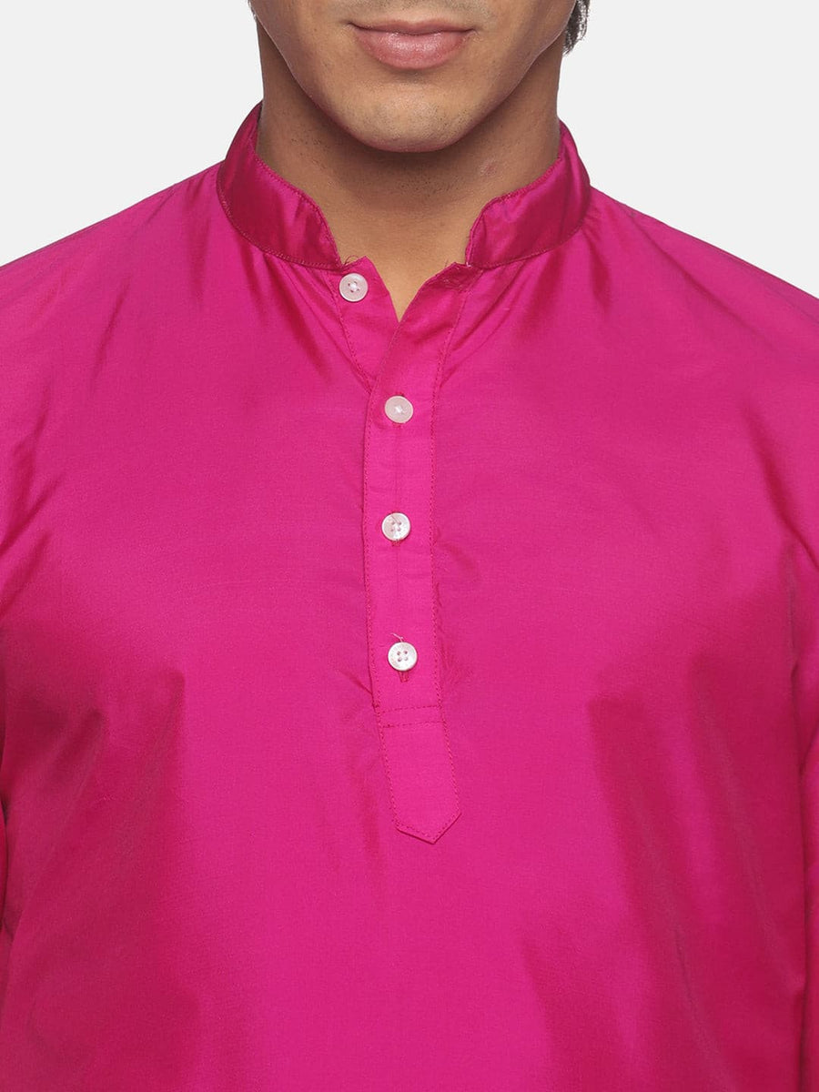 Men Magenta Colour Polyester Kurta Dhoti  Set