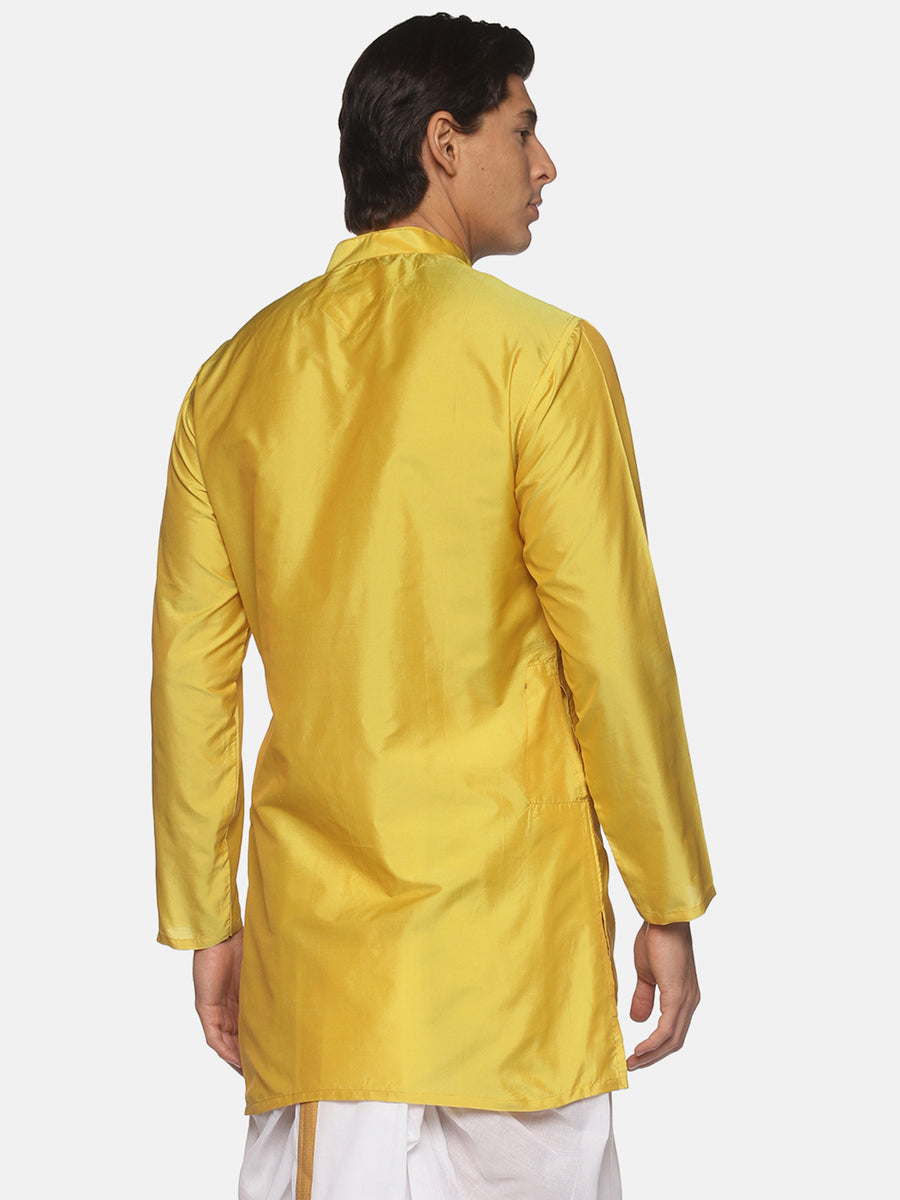 Men Butter Silk Yellow Colour Long Kurta.