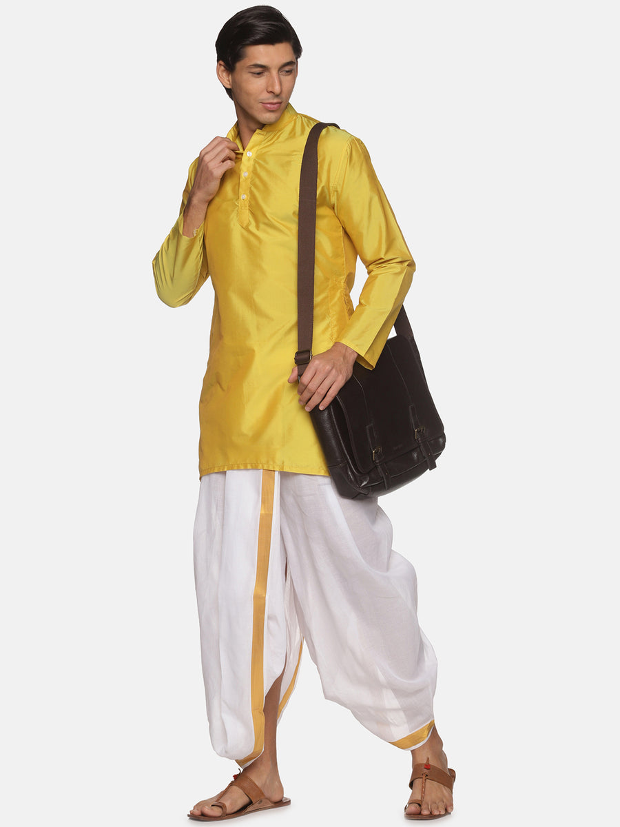 Men Butter Silk Yellow Colour Long Kurta.