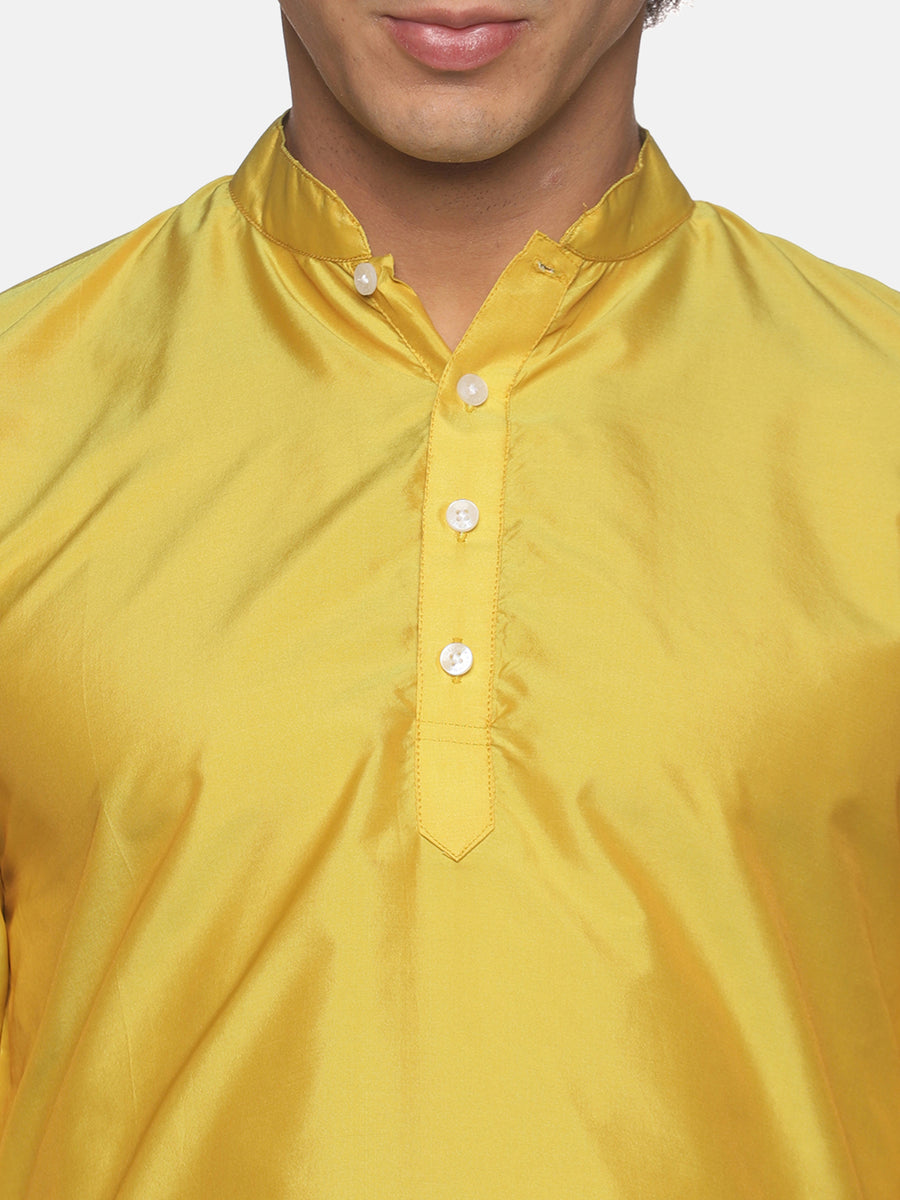 Men Butter Silk Yellow Colour Long Kurta.