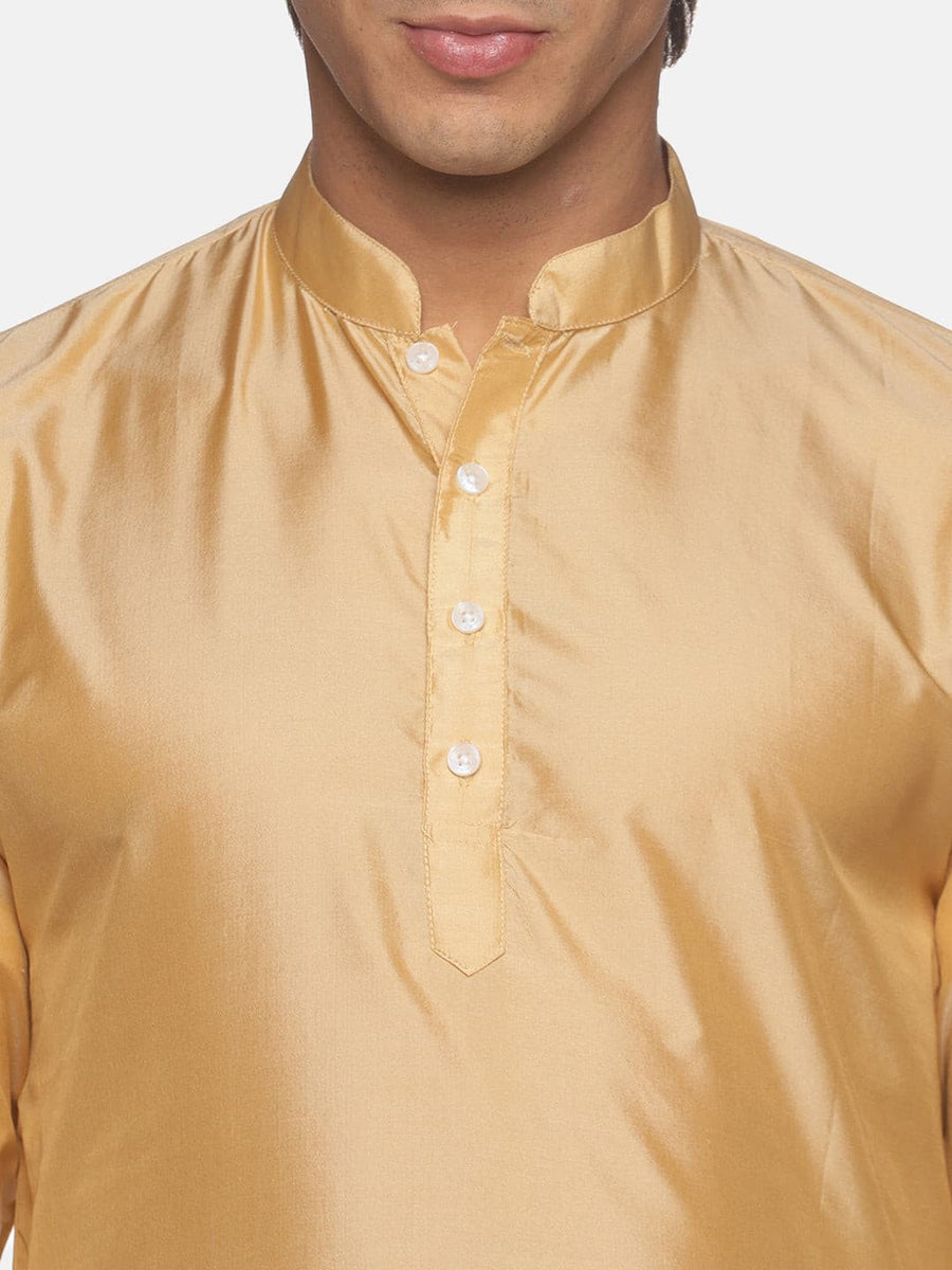 Men Biscuit Colour Polyester Kurta Dhoti Set