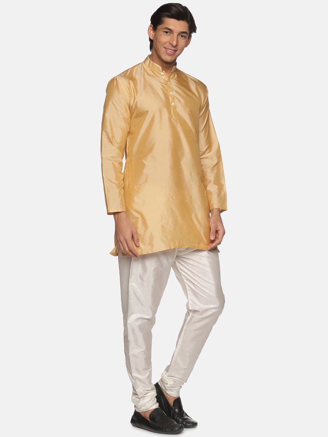 Men Biscuit Colour Polyester Kurta Pyjama Set