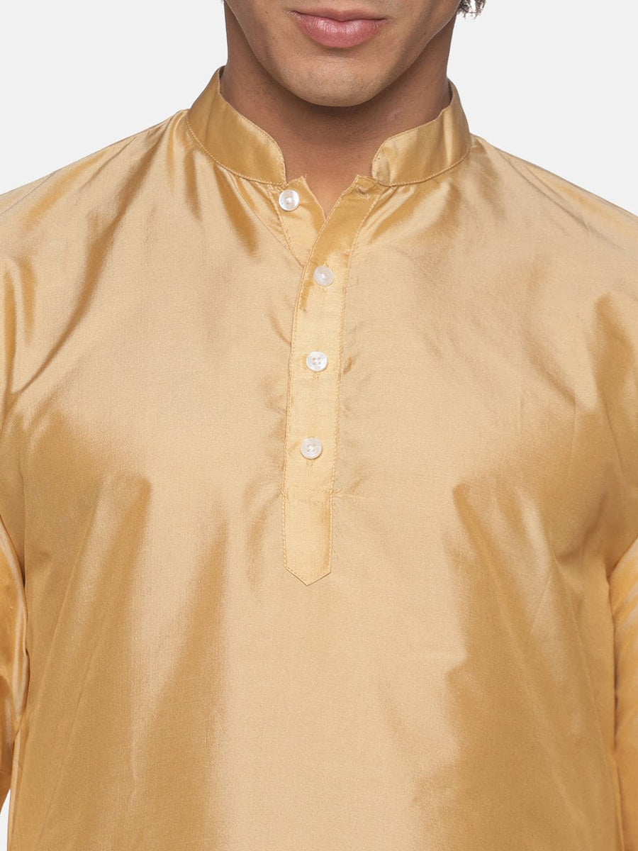 Men Biscuit Colour Polyester Kurta Pyjama Set