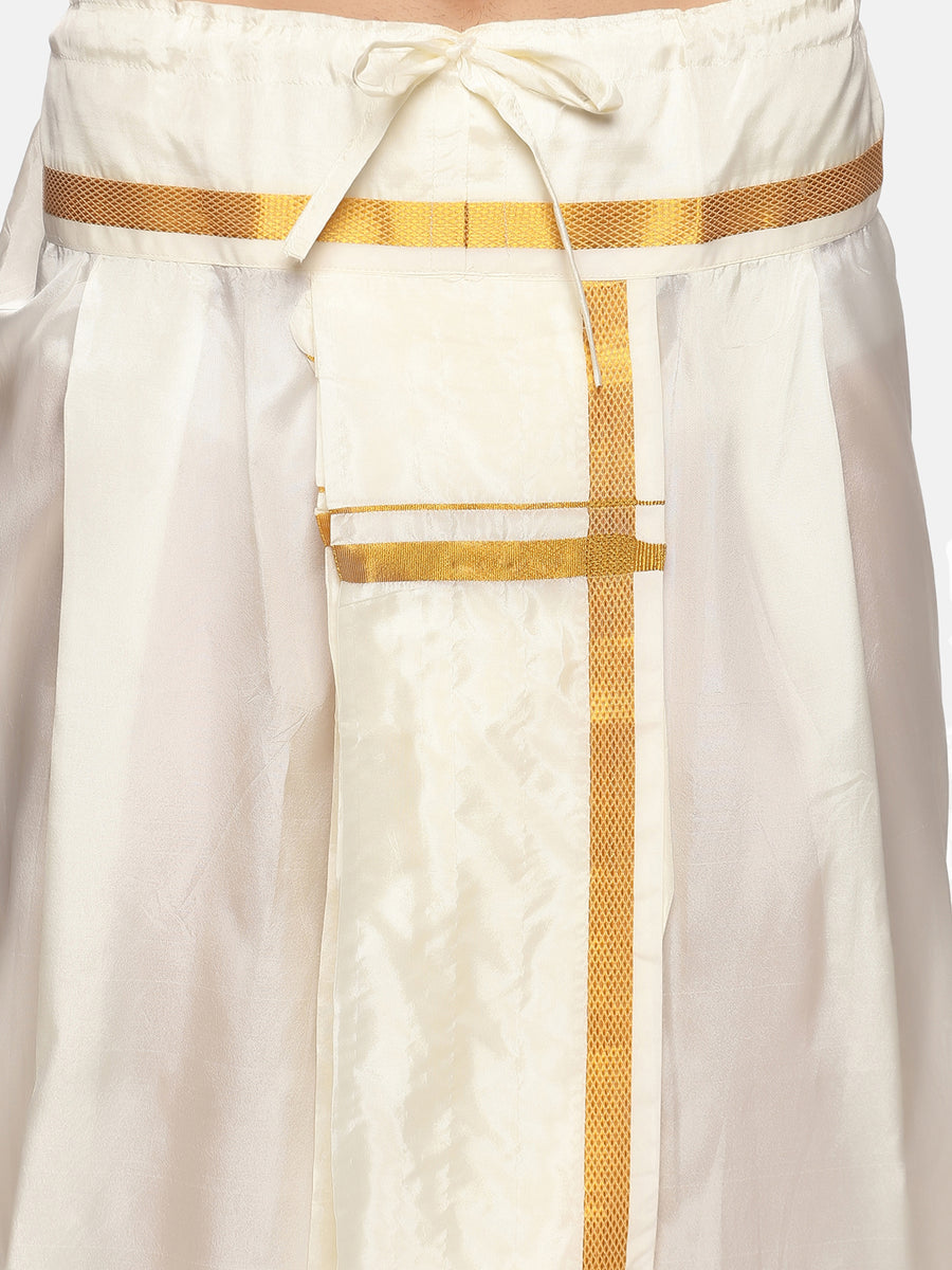 Men Biscuit Colour Polyester Kurta Dhoti Pant Set