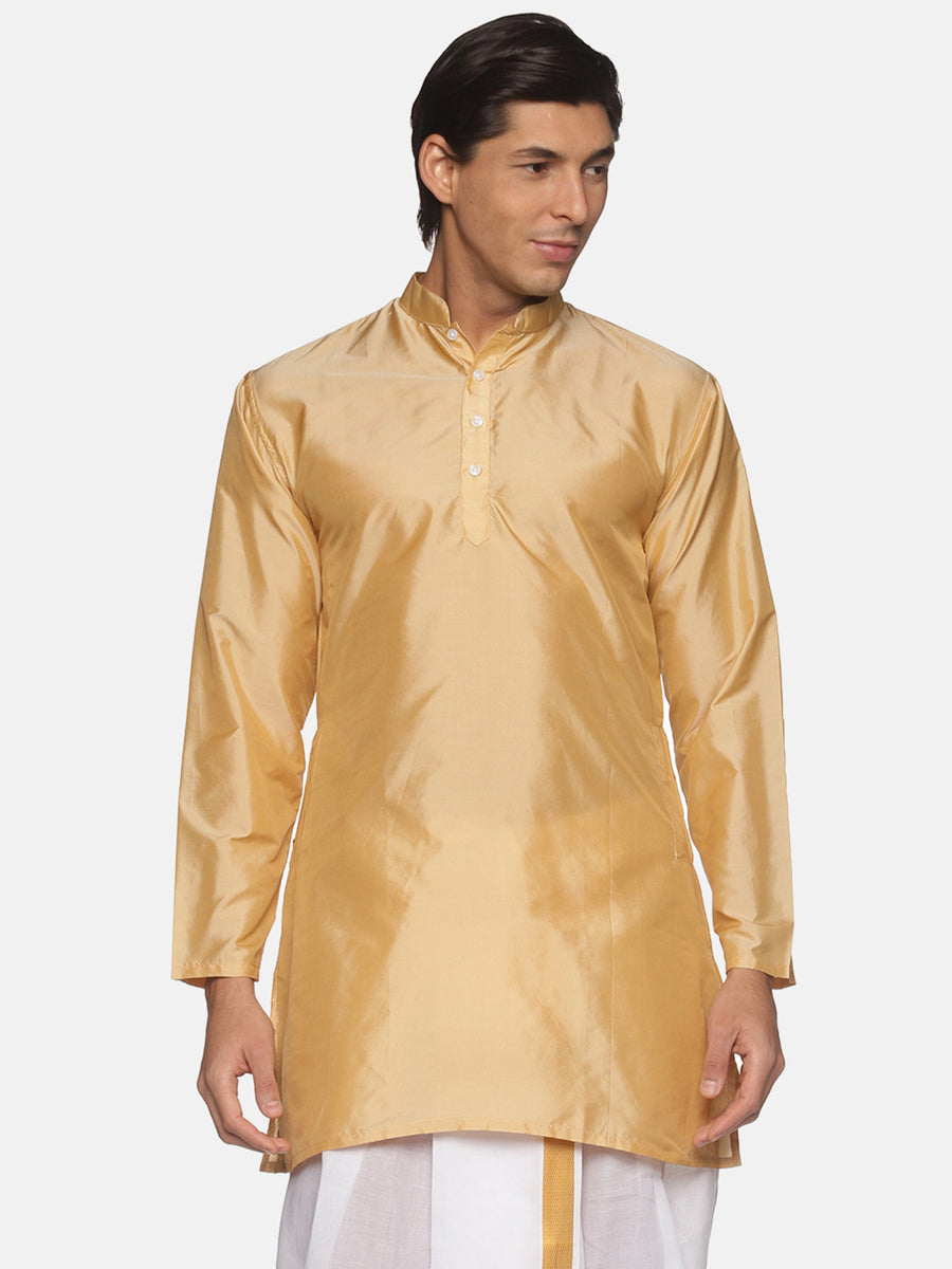 Men Butter Silk Biscuit Colour Long Kurta