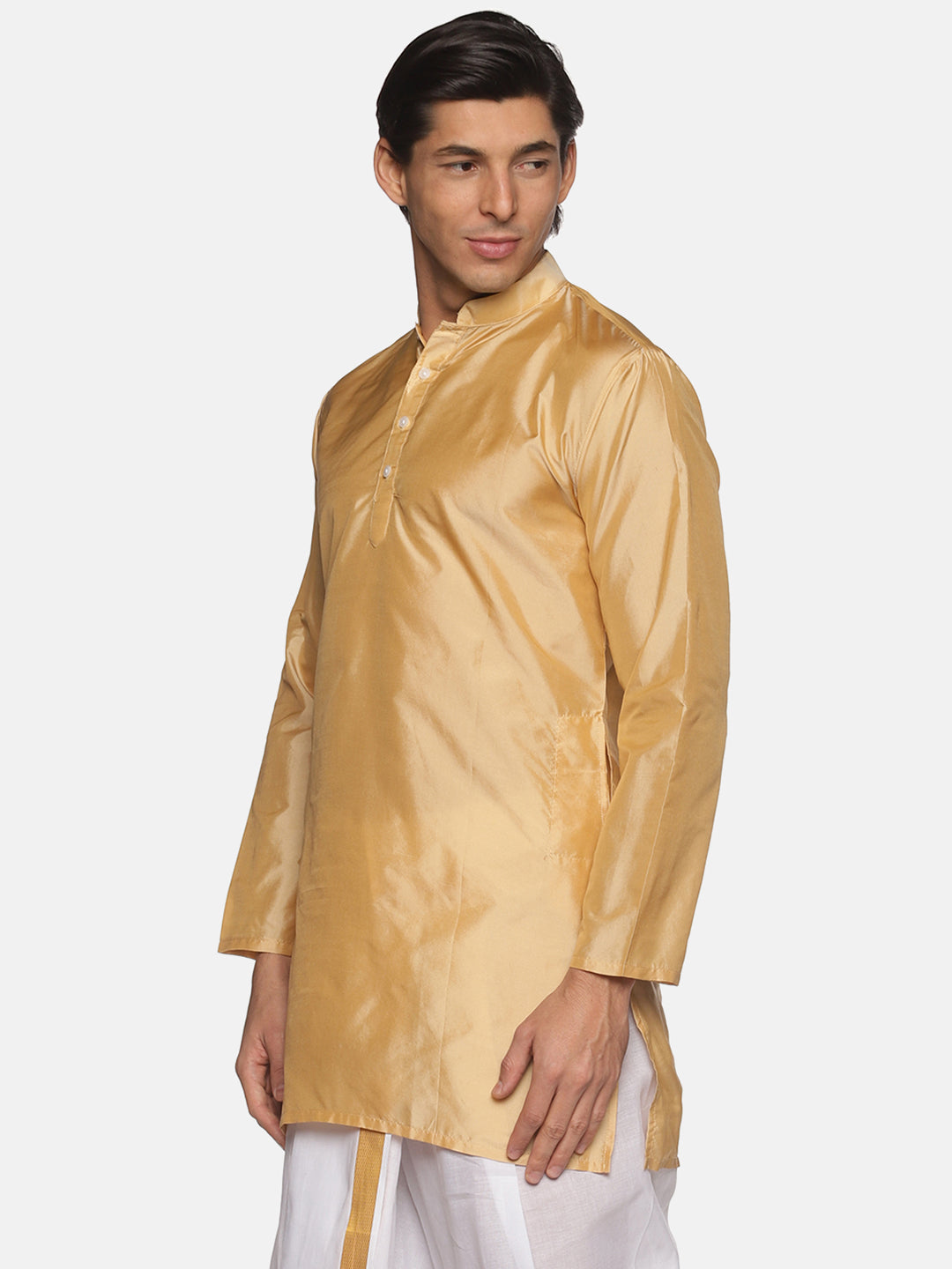 Men Butter Silk Biscuit Colour Long Kurta.