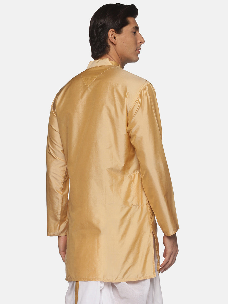 Men Butter Silk Biscuit Colour Long Kurta.