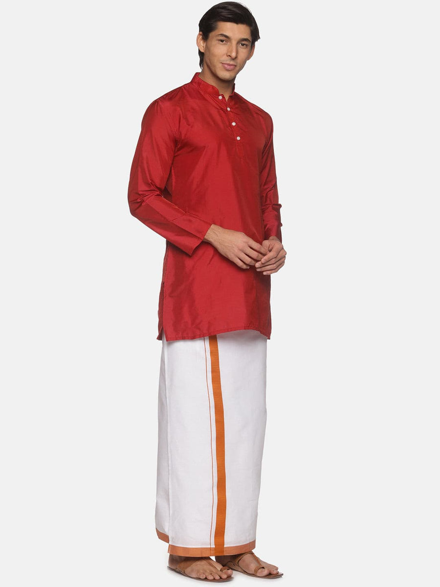 Men Maroon Colour Polyester Kurta Dhoti  Set