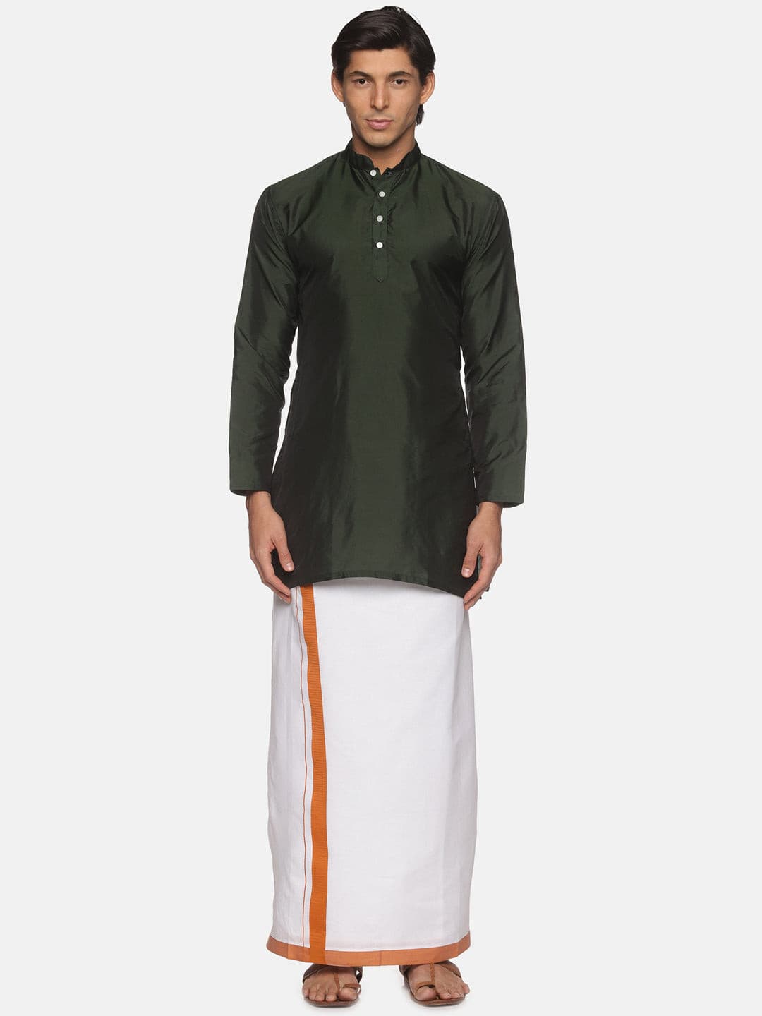 Men Green Colour Polyester Kurta Dhoti  Set