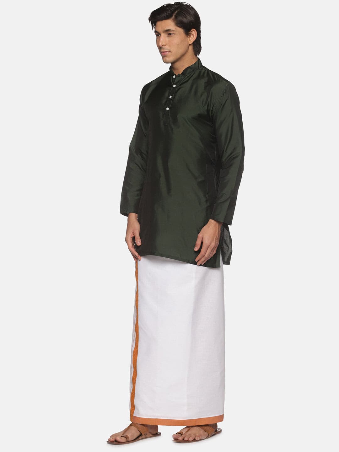 Men Green Colour Polyester Kurta Dhoti  Set