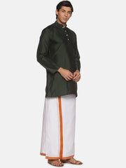 Men Green Colour Polyester Kurta Dhoti  Set