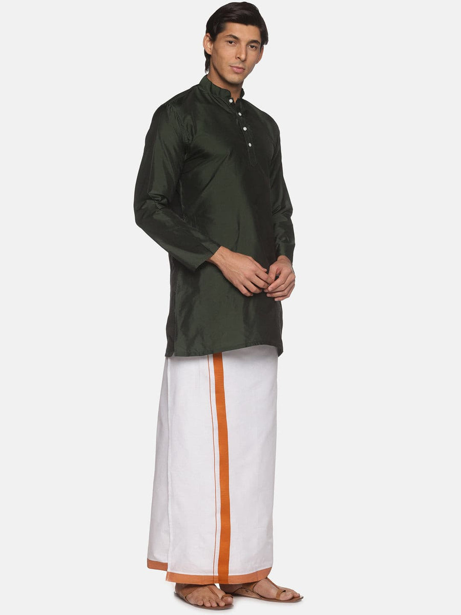 Men Green Colour Polyester Kurta Dhoti  Set