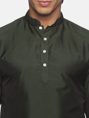 Men Green Colour Polyester Kurta Dhoti  Set