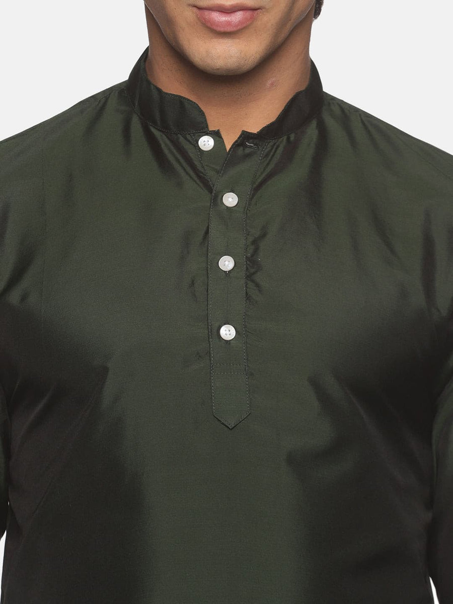 Men Green Colour Polyester Kurta Dhoti  Set