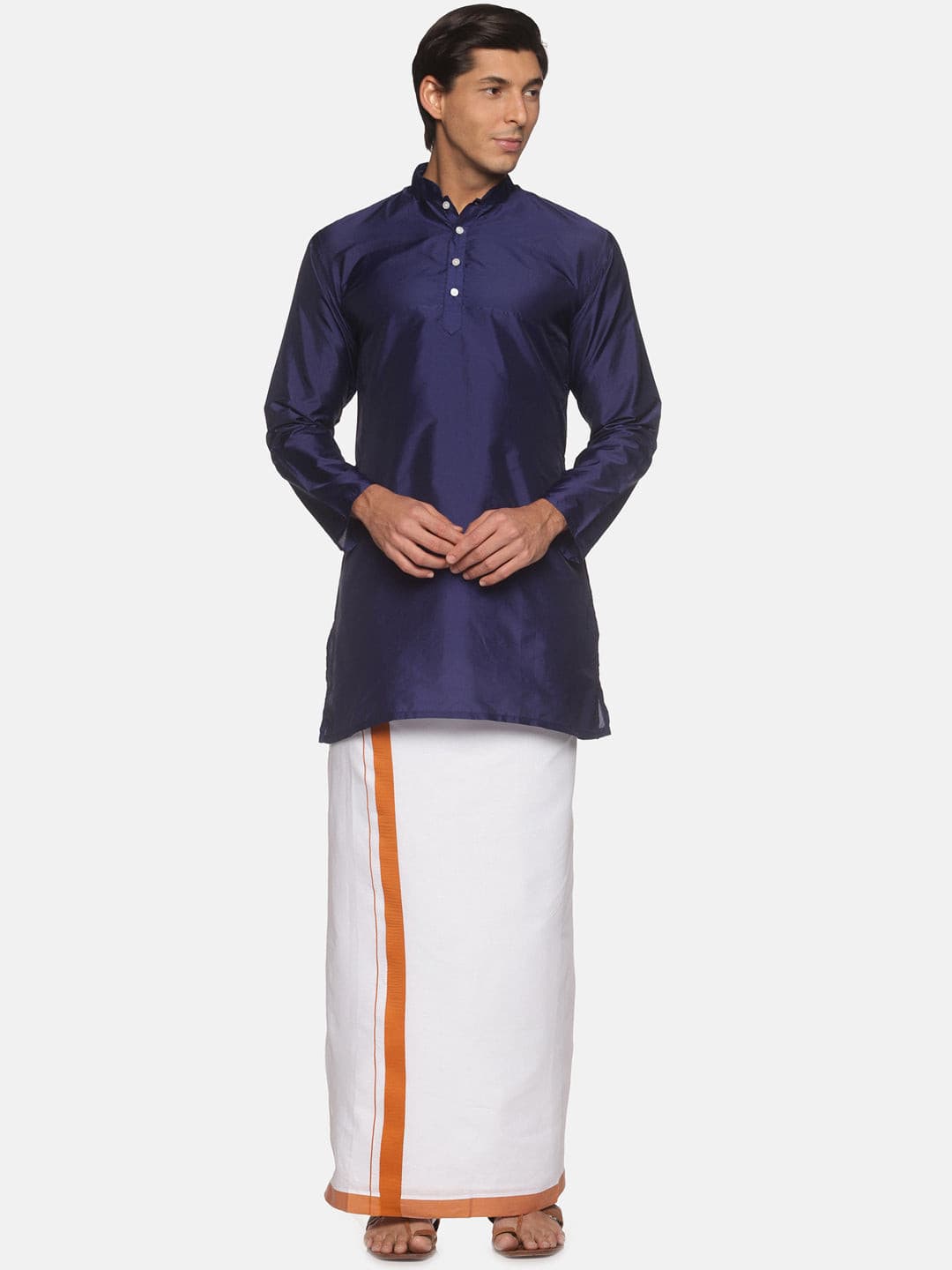 Men Blue Colour Polyester Kurta Dhoti  Set