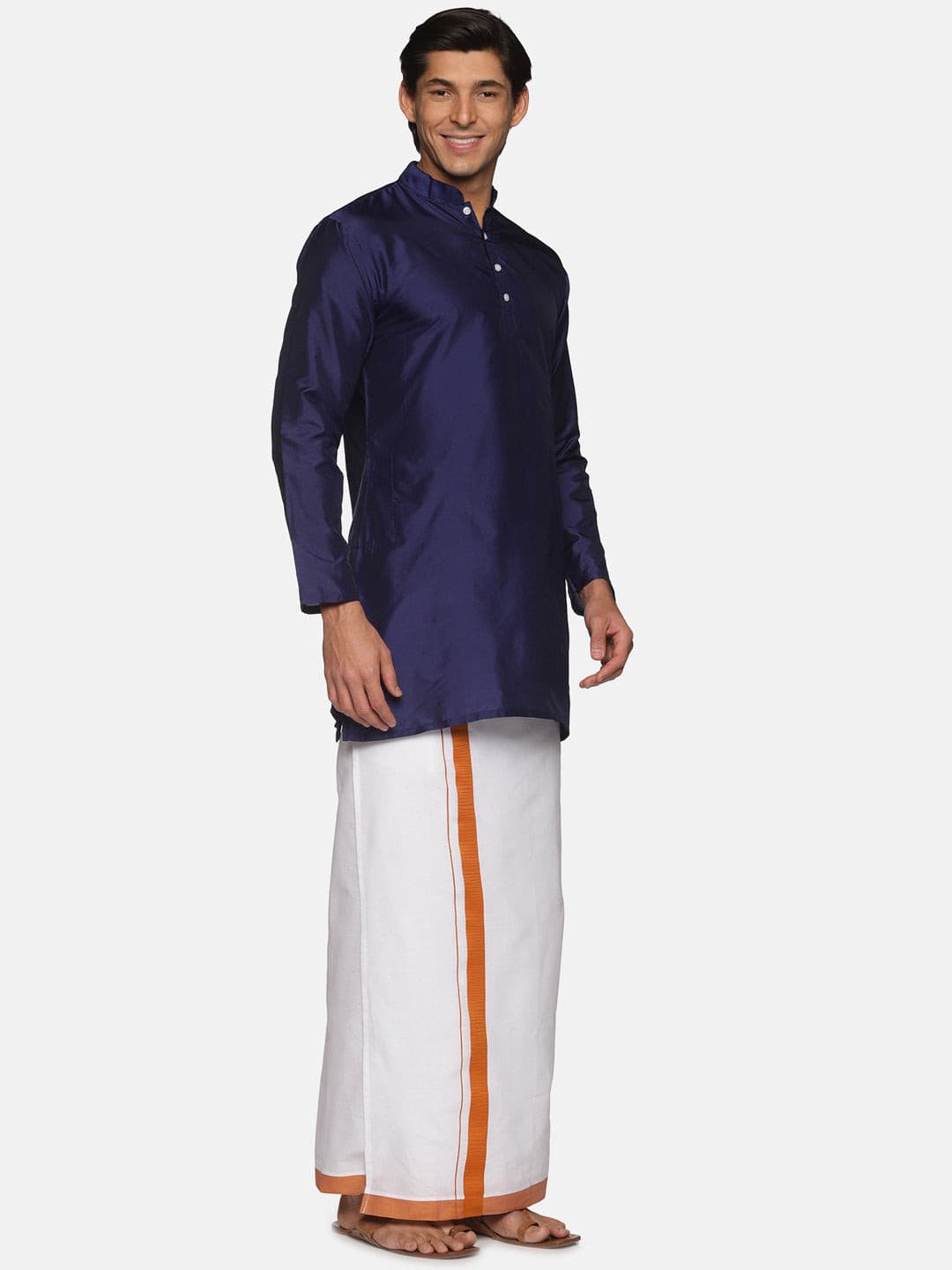 Men Blue Colour Polyester Kurta Dhoti  Set