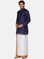 Men Blue Colour Polyester Kurta Dhoti  Set
