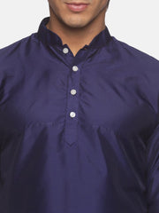 Men Blue Colour Polyester Kurta Dhoti  Set