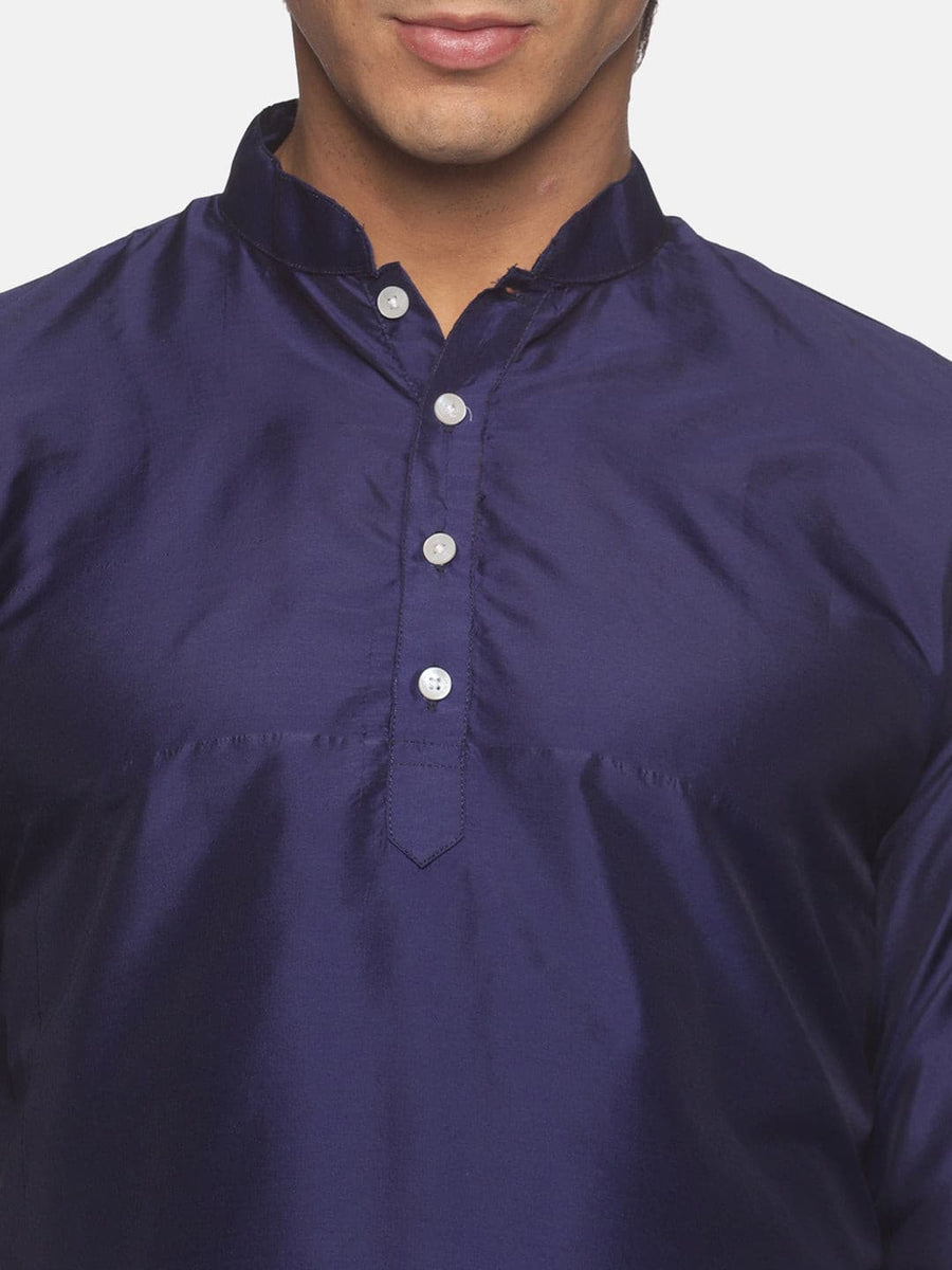 Men Blue Colour Polyester Kurta Dhoti  Set