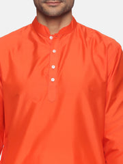 Men Orange Colour Polyester Kurta Dhoti Pant Set