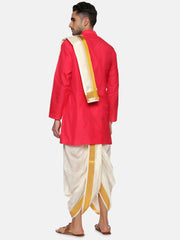 Men Pink Colour Polyester Kurta Dhoti Pant Set.