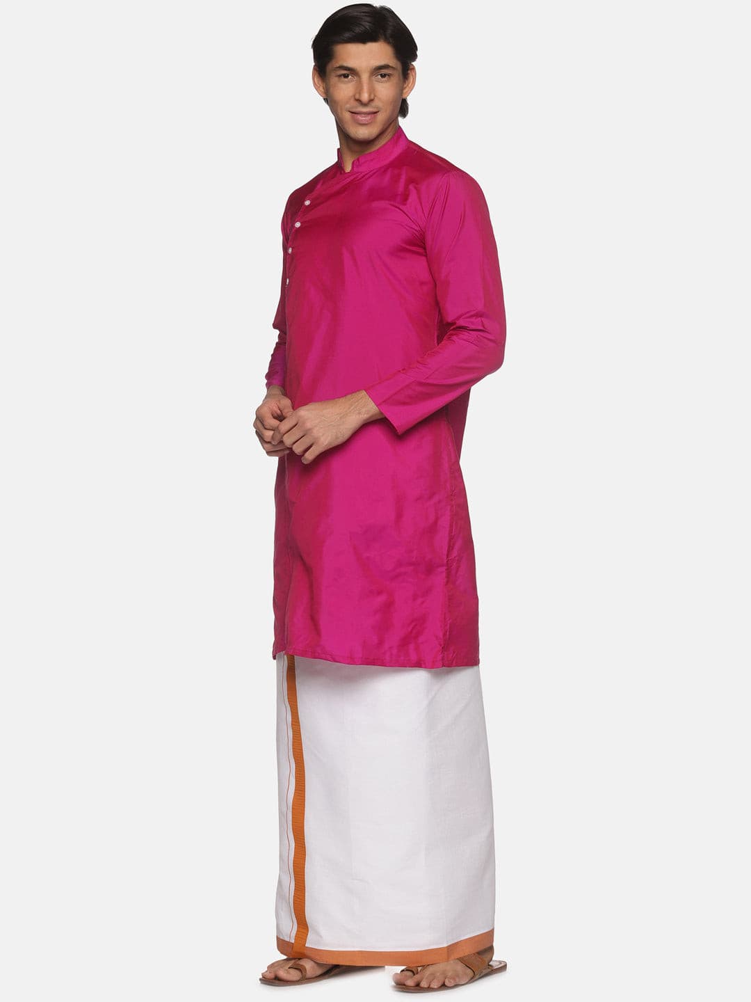 Men Magenta Colour Polyester Kurta Dhoti  Set.