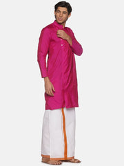 Men Magenta Colour Polyester Kurta Dhoti  Set.