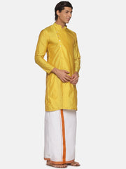 Men Yellow Colour Polyester Kurta Dhoti  Set.