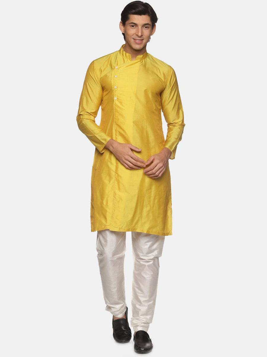 Men Coral Colour Polyester Kurta Pyjama Set.