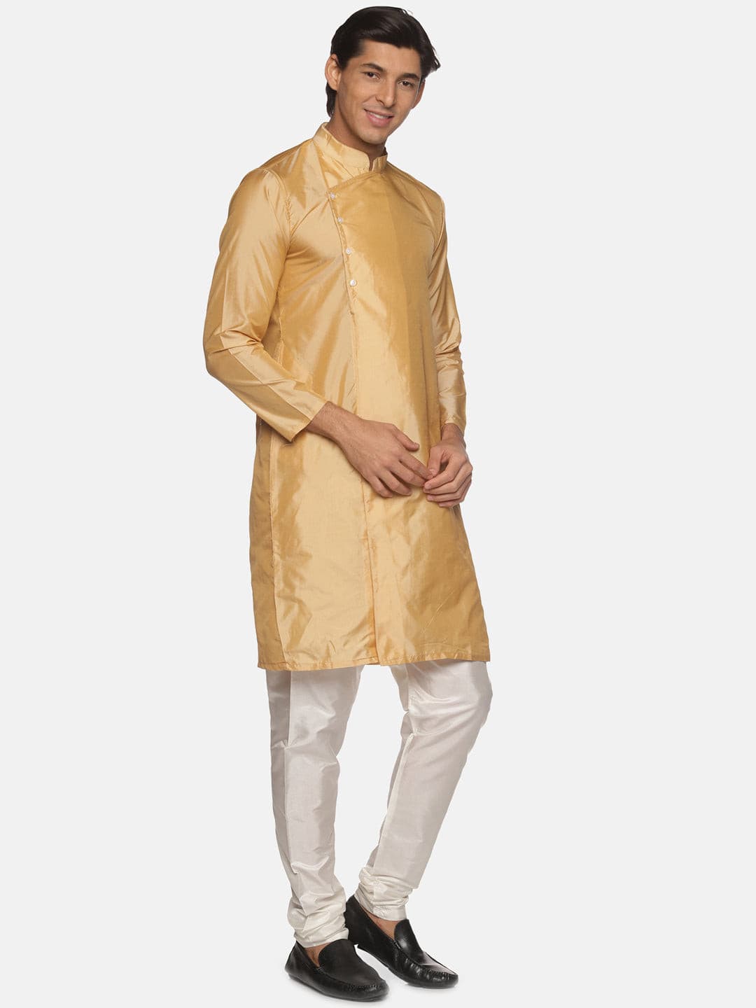 Men Biscuit Colour Polyester Kurta Pyjama Set