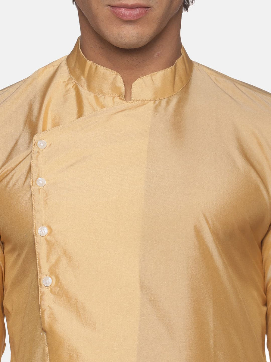 Men Biscuit Colour Polyester Kurta Pyjama Set