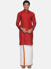 Men Maroon Colour Polyester Kurta Dhoti  Set