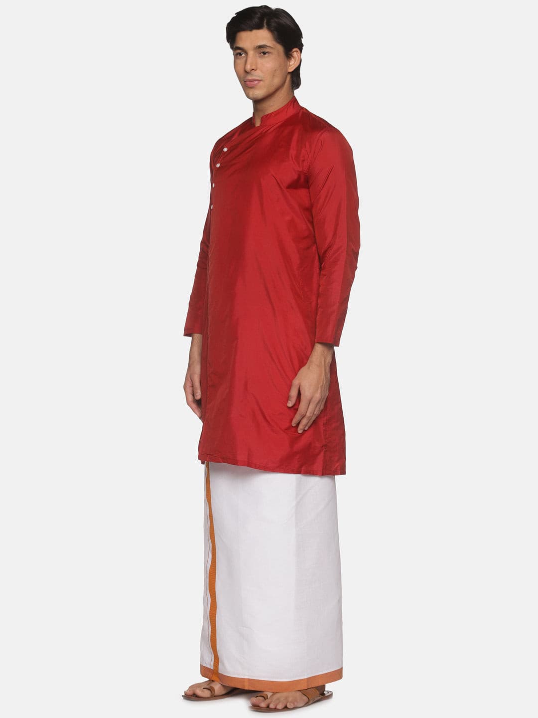 Men Maroon Colour Polyester Kurta Dhoti  Set.