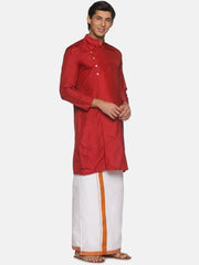 Men Maroon Colour Polyester Kurta Dhoti  Set.