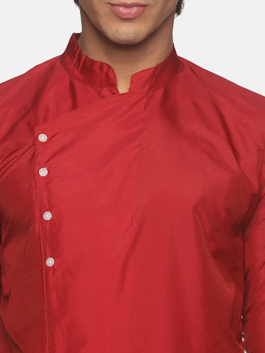 Men Maroon Colour Polyester Kurta Dhoti  Set.